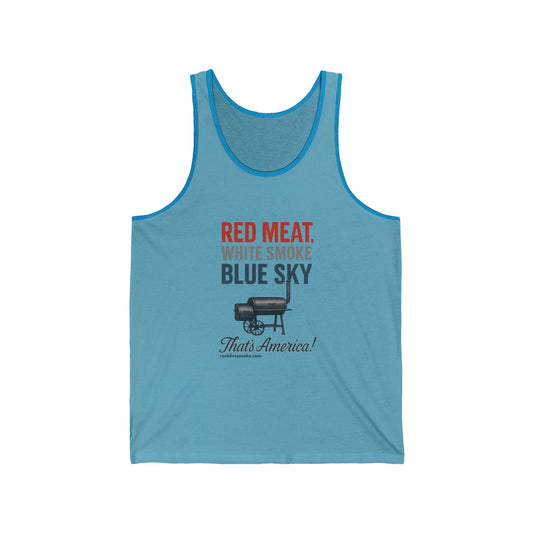 Red Meat BBQ Unisex Tank Top, Grilling Shirt, Independence Day Gift, 4th of July Apparel, Summer Tank, That's America Tee