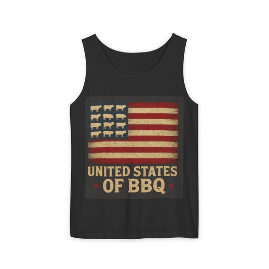 Patriotic BBQ Tank Top, Unisex BBQ Shirt, Independence Day Apparel, Summer BBQ Outfit, Gift for Grill Lovers
