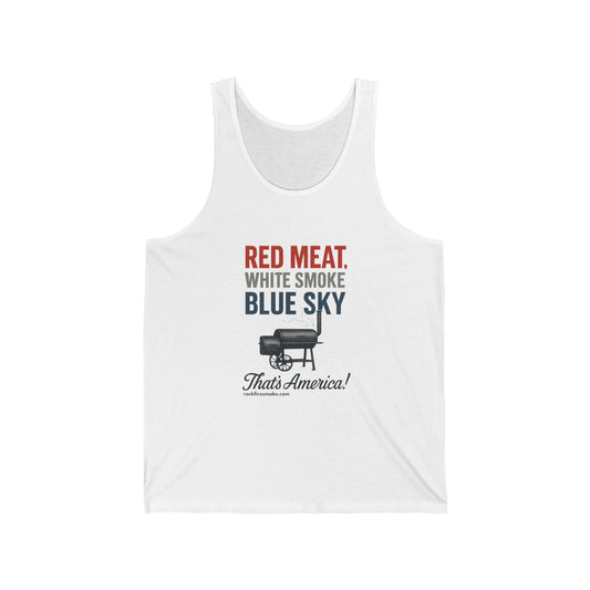 Red Meat BBQ Unisex Tank Top, Grilling Shirt, Independence Day Gift, 4th of July Apparel, Summer Tank, That's America Tee